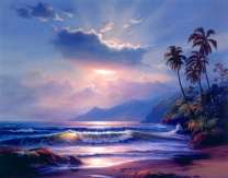 Солнце в грозовых тучах у острова