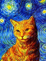 Рыжий котик на фоне звездного неба