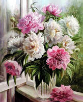 Картина по номерам Colibri «Пионы в прозрачной вазе у окна»