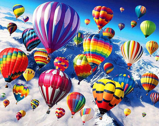Картина по номерам 40x50 Воздушные шары над горами и облаками