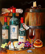 Красное вино и сыр с виноградом