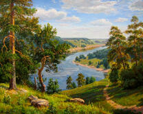 Красивый вид на реку с холма