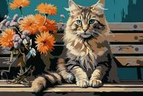 Полосатый котик на лавочке