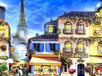 Уютная улица с видом на Эйфелеву башню