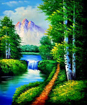 Тропа вдоль реки сквозь березовую рощу