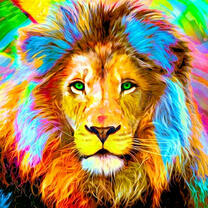 Лев в цветных пятнах
