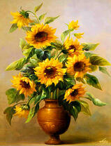 Декоративные подсолнухи в глиняной вазе