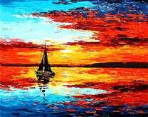 Парусник в лучах заходящего солнца