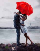 Нежный поцелуй под алым зонтом