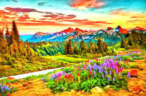 Горы, лес и цветы