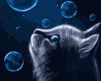 Голубоглазая кошечка и мыльные пузыри