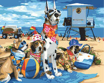 Собрание собак на пляже