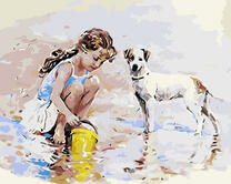 Девочка с ведёрком и щенок