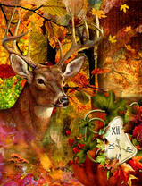 Олень и часы в осеннем лесу
