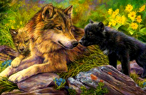 Серая волчица и ее детвора