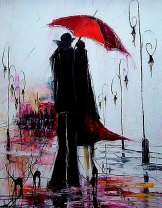 Прогулка парочки под красным зонтом