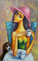 Девушка с чаем и щеночек