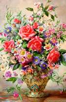 Букет с розами в роскошной расписной вазе