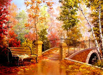 Мостик и скамья в осеннем парке