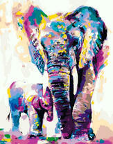 Слониха со слоненком в акварели