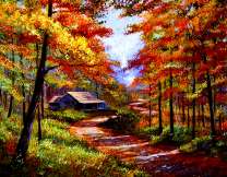 Дорога к дому в осеннем лесу