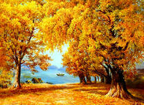 Осенний пейзаж с видом на озеро