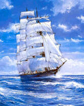 Корабль в морской синеве