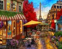 Уютное кафе на улице осеннего Парижа