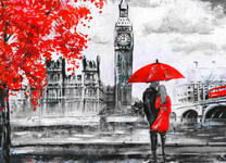 Пара под зонтом и осеннее небо Лондона