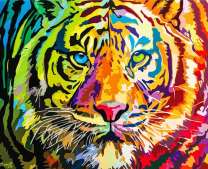Грозный тигр в ярких цветах радуги