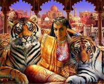 Восточная девушка с двумя тиграми