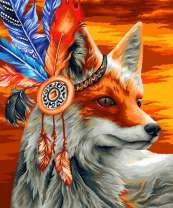 Большой лис с украшением из перьев