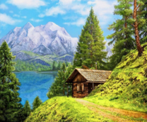 Деревянный сруб на горном озере