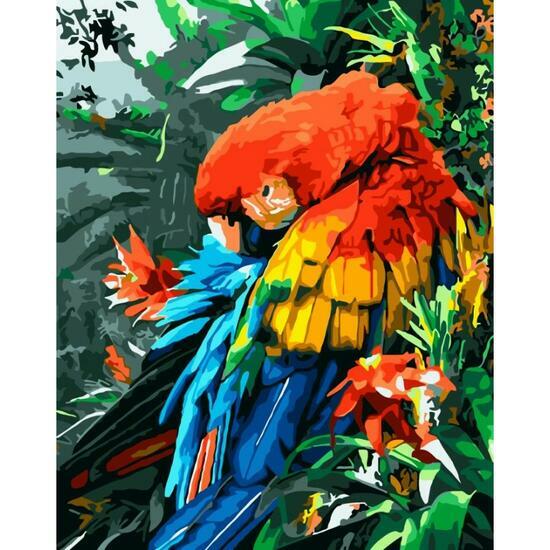 Картина по номерам 40x50 Яркий ара в цветах джунглей