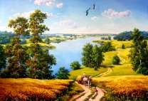 Дорога на холмах вдоль реки