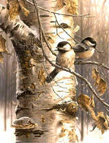 Воробушки на осенней березе