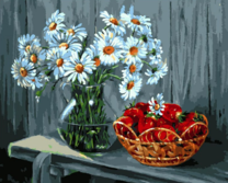 Букет белых ромашек и клубника