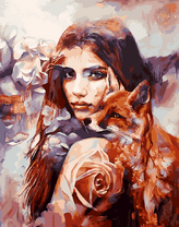 Девушка с лисой и чайной розой