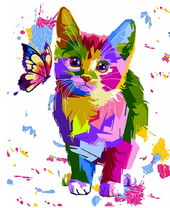 Разноцветный котёнок и бабочка