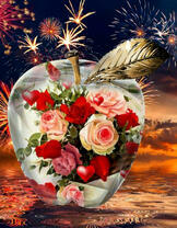 Букет роз в хрустальном яблоке