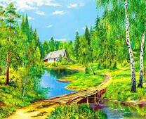 Деревянный мостик к домику в лесу