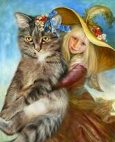 Крошечная девочка в шляпе и кошка