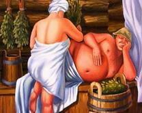 Супружеская пара в бане