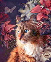 Рыжея кошечка среди цветов