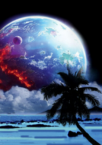 Пальма на фоне большой планеты