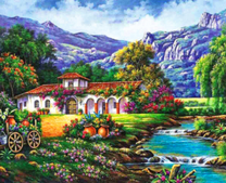 Милый домик у реки среди гор