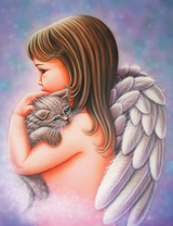 Милый ангелочек с серым котёнком