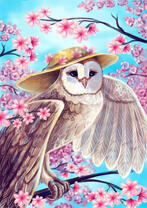 Светлая сова в шляпке