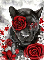 Пантера среди красных роз