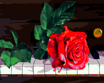 Ярко-красная роза на клавишах фортепиано